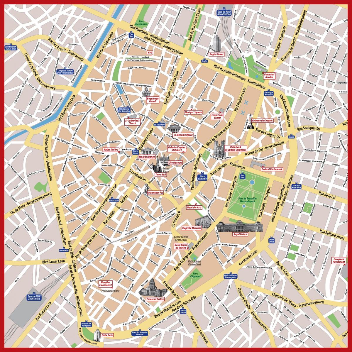 Kaart van de wandelroutes in Brussel