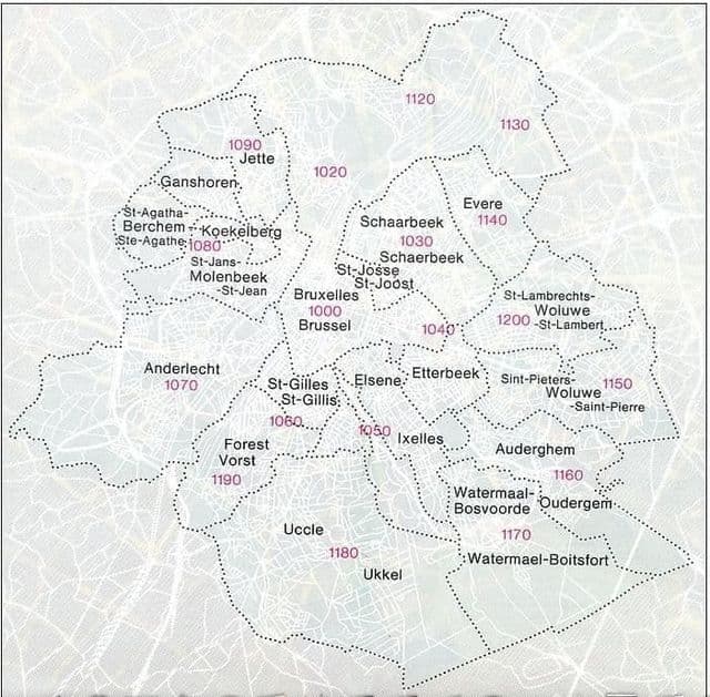 Kaart van de postcodes in Brussel
